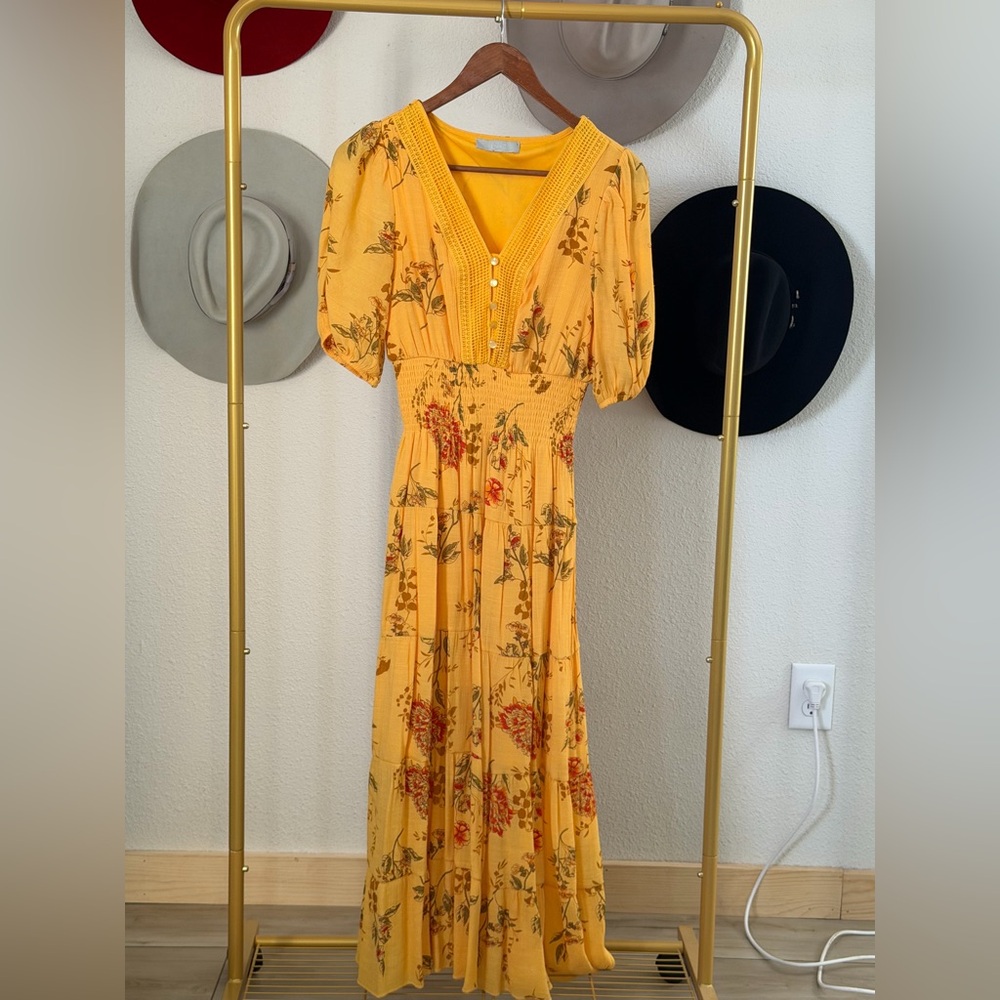 Chic Yellow Floral Maxi Dress